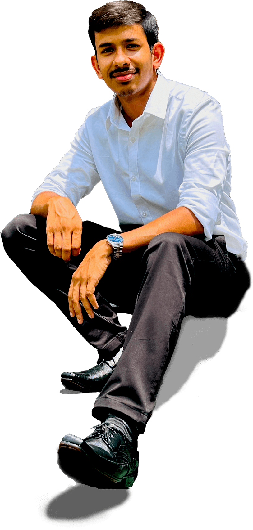 Lakshay sitting on stairs